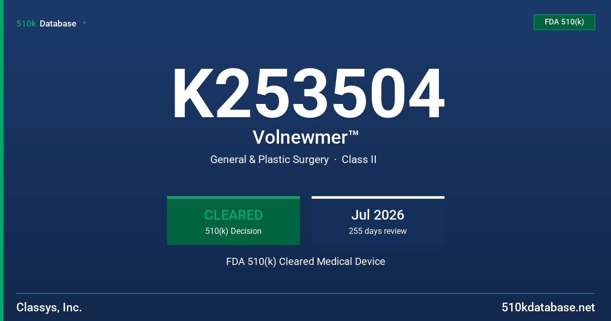 K253504 Volnewmer™ FDA 510(k) Cleared Medical Device