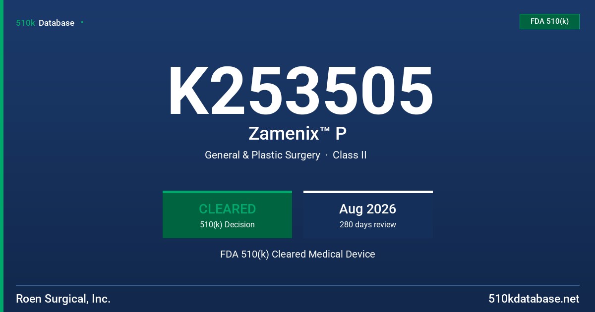 K253505 Zamenix™ P FDA 510(k) Cleared Medical Device