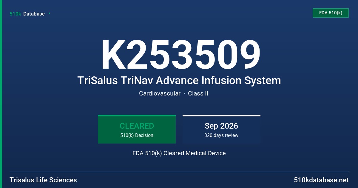 K253509 TriSalus TriNav Advance Infusion System FDA 510(k) Cleared Medical Device
