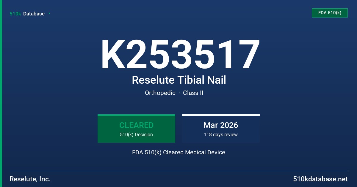 K253517 Reselute Tibial Nail FDA 510(k) Cleared Medical Device