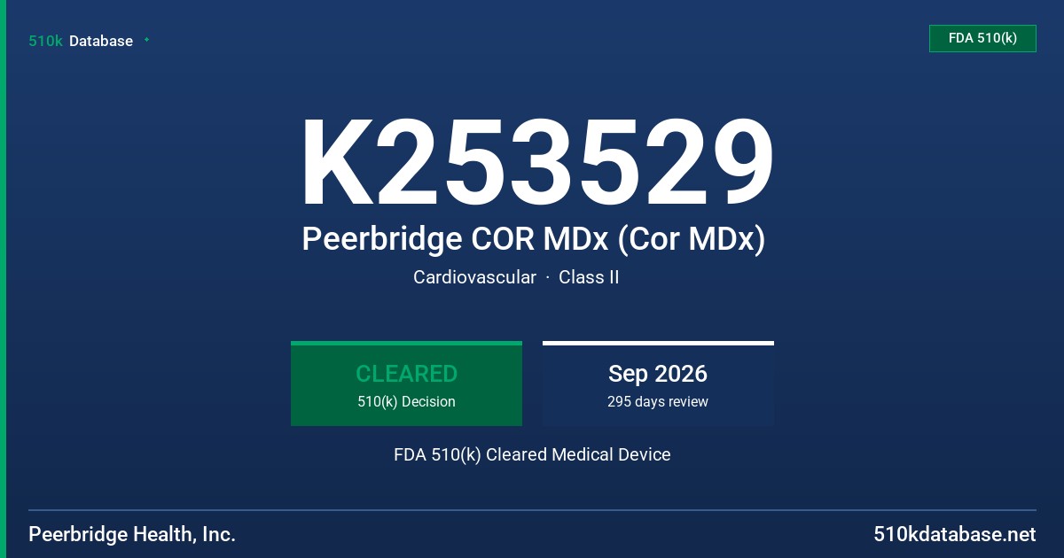 K253529 Peerbridge COR MDx (Cor MDx) FDA 510(k) Cleared Medical Device