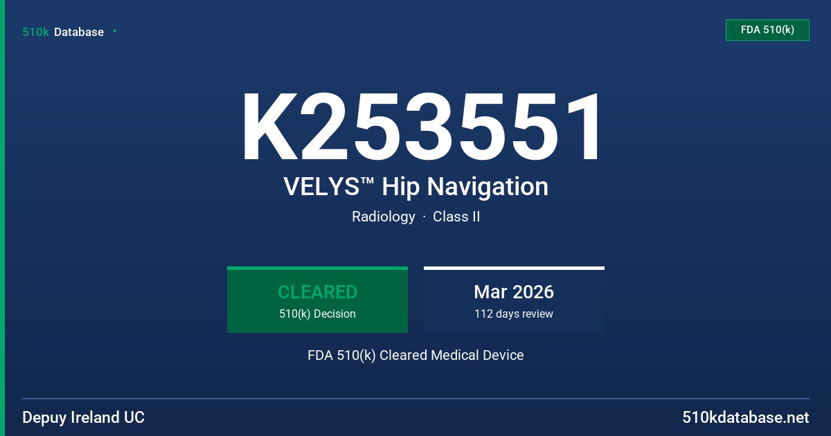 K253551 VELYS™ Hip Navigation FDA 510(k) Cleared Medical Device