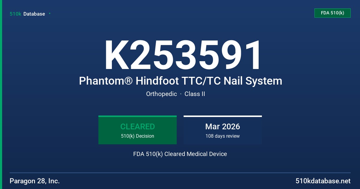 K253591 Phantom® Hindfoot TTC/TC Nail System FDA 510(k) Cleared Medical Device