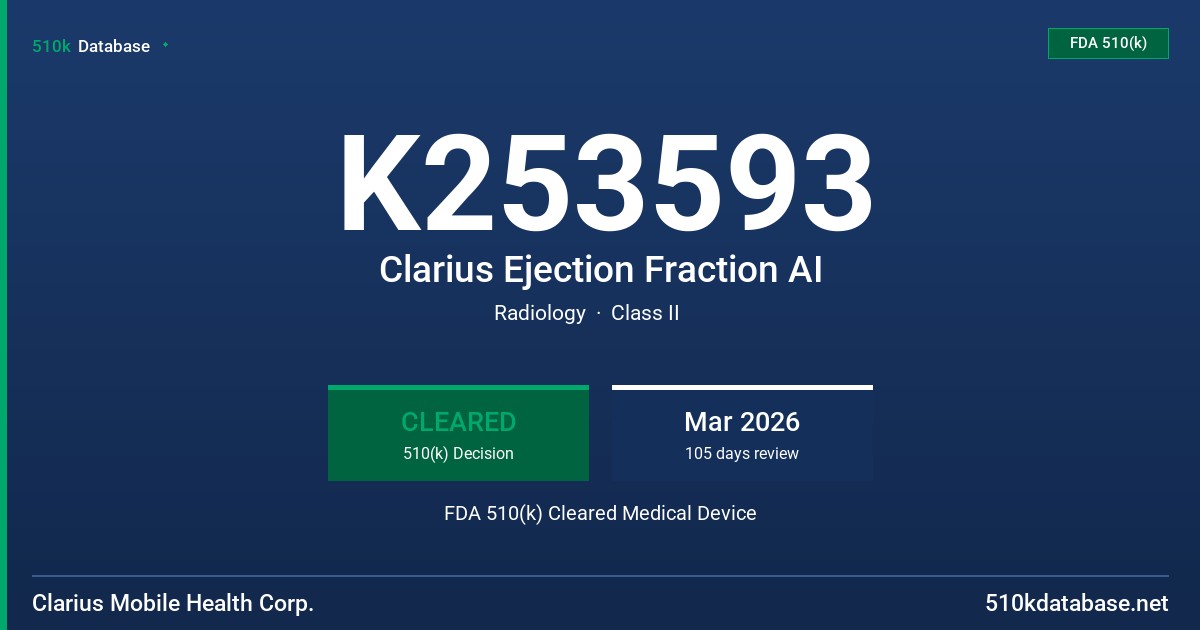 K253593 Clarius Ejection Fraction AI FDA 510(k) Cleared Medical Device