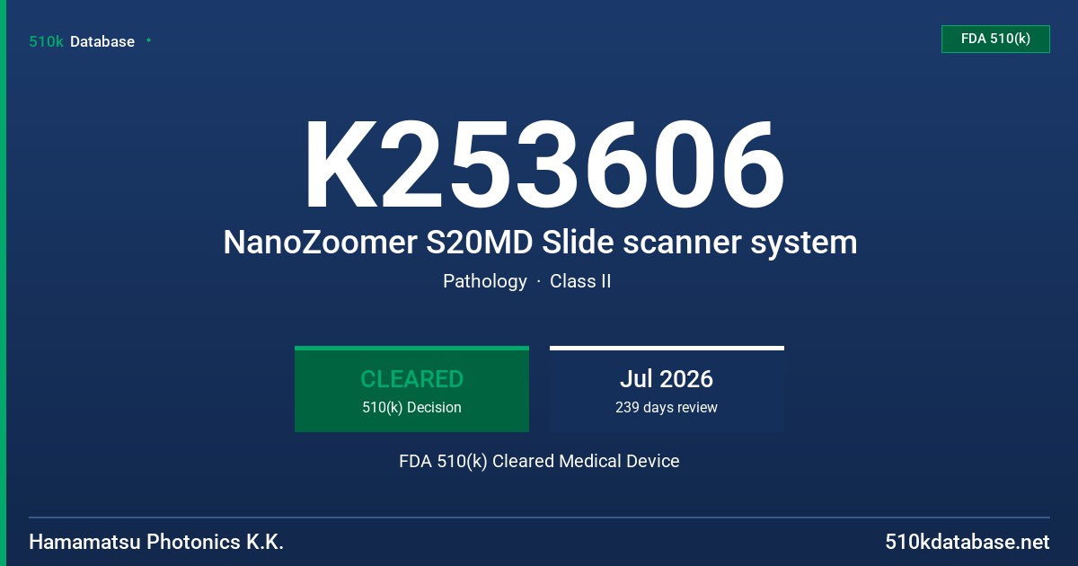 K253606 NanoZoomer S20MD Slide scanner system FDA 510(k) Cleared Medical Device