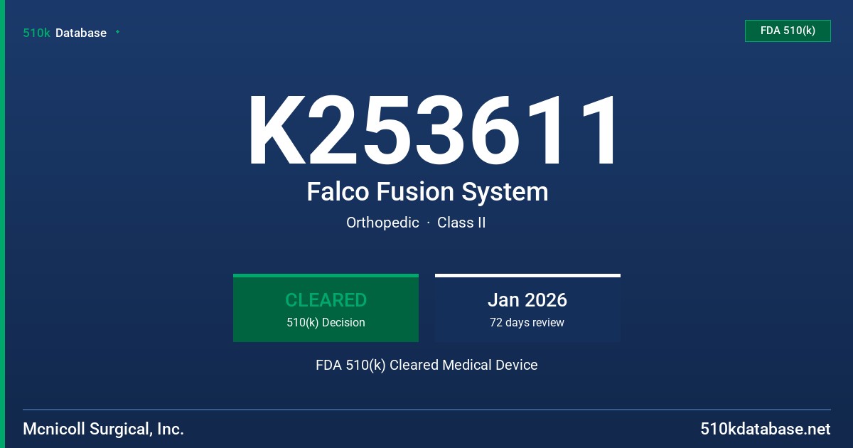 K253611 Falco Fusion System FDA 510(k) Cleared Medical Device