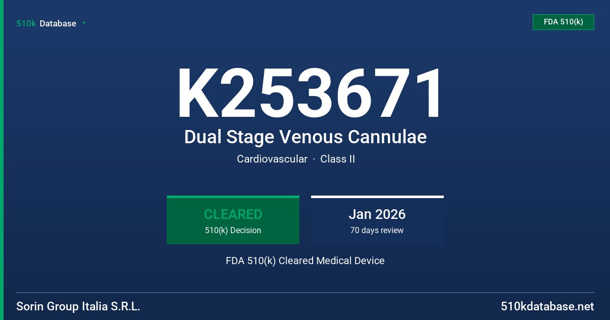 K253671 Dual Stage Venous Cannulae FDA 510(k) Cleared Medical Device