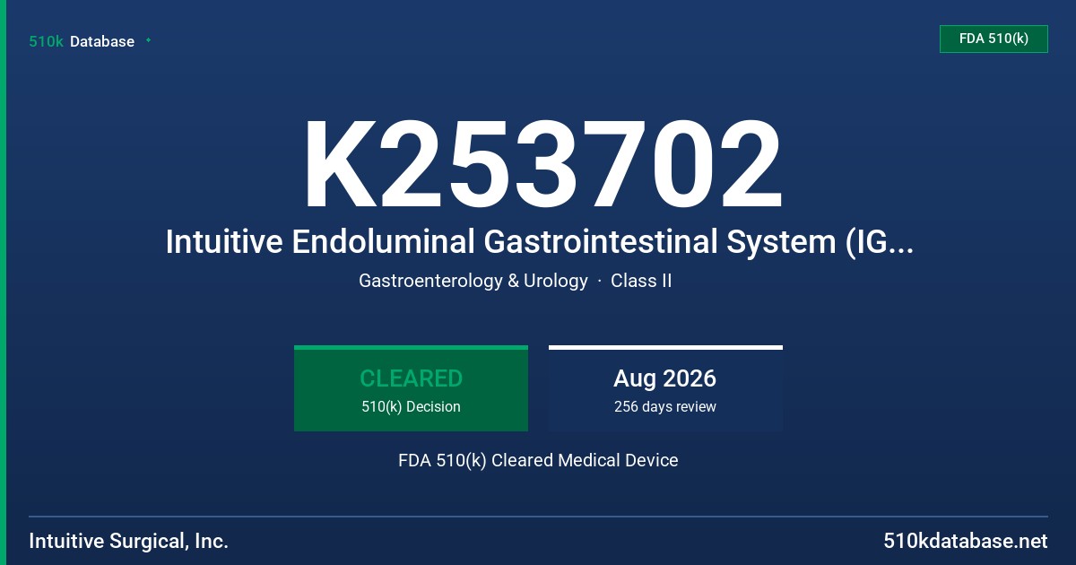 K253702 Intuitive Endoluminal Gastrointestinal System (IG1000) FDA 510(k) Cleared Medical Device