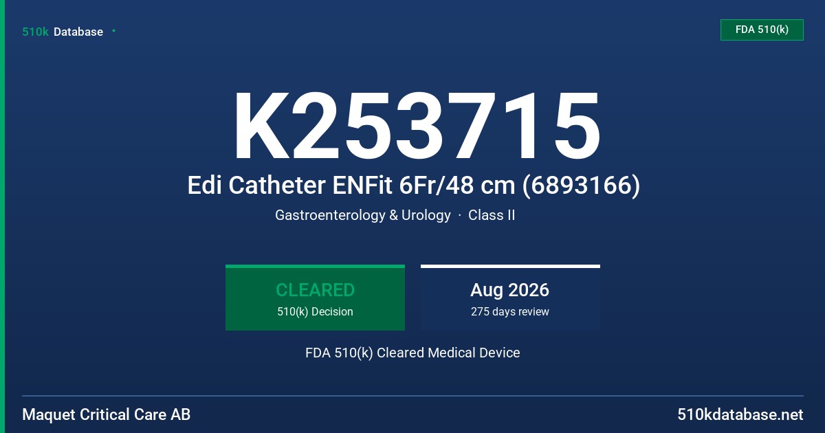 K253715 Edi Catheter ENFit 6Fr/48 cm (6893166) FDA 510(k) Cleared Medical Device