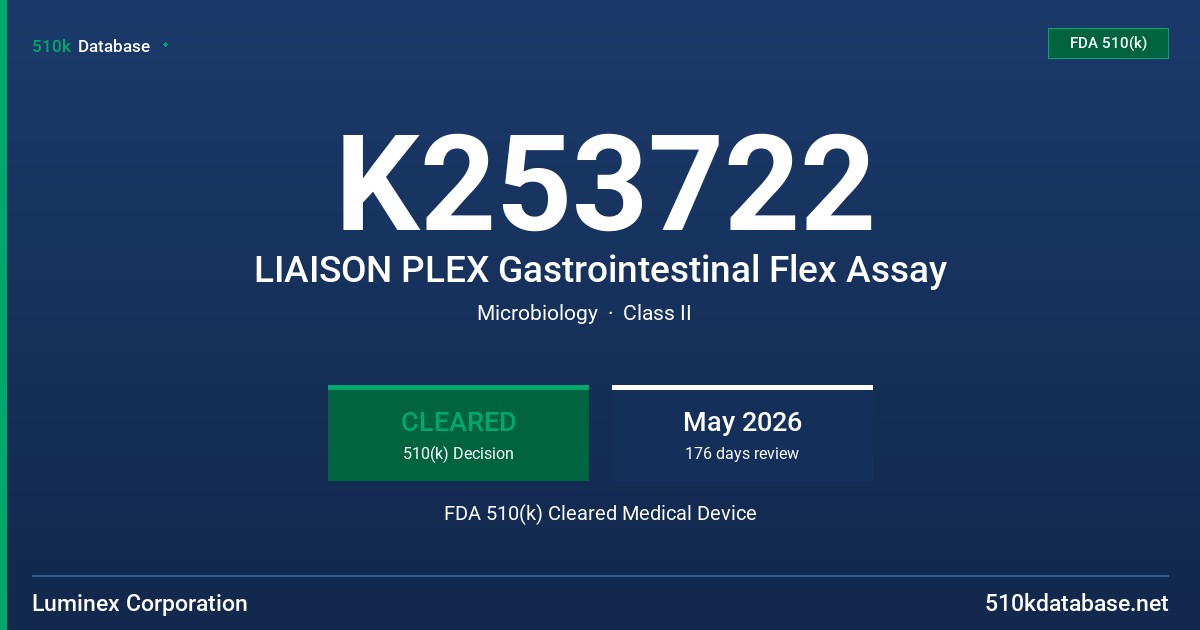 K253722 LIAISON PLEX Gastrointestinal Flex Assay FDA 510(k) Cleared Medical Device