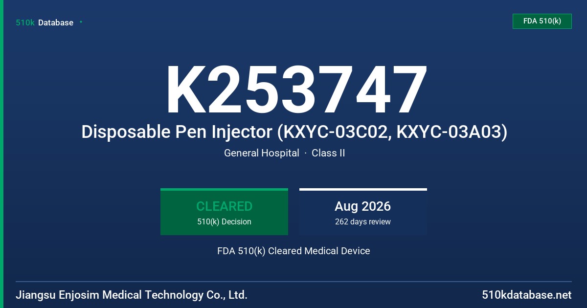 K253747 Disposable Pen Injector (KXYC-03C02, KXYC-03A03) FDA 510(k) Cleared Medical Device