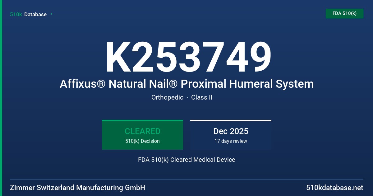 K253749 Affixus® Natural Nail® Proximal Humeral System FDA 510(k) Cleared Medical Device
