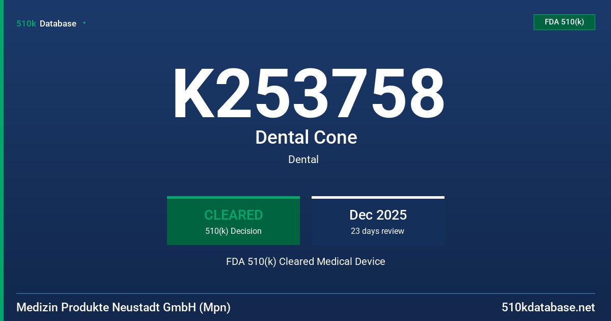 K253758 Dental Cone FDA 510(k) Cleared Medical Device