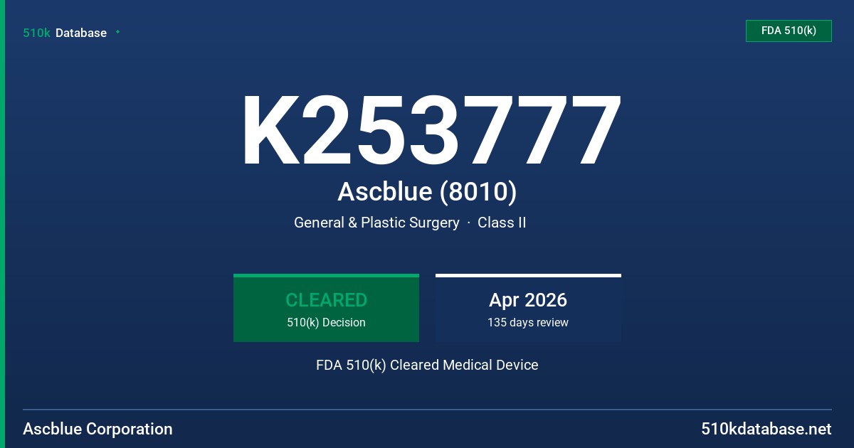 K253777 Ascblue (8010) FDA 510(k) Cleared Medical Device