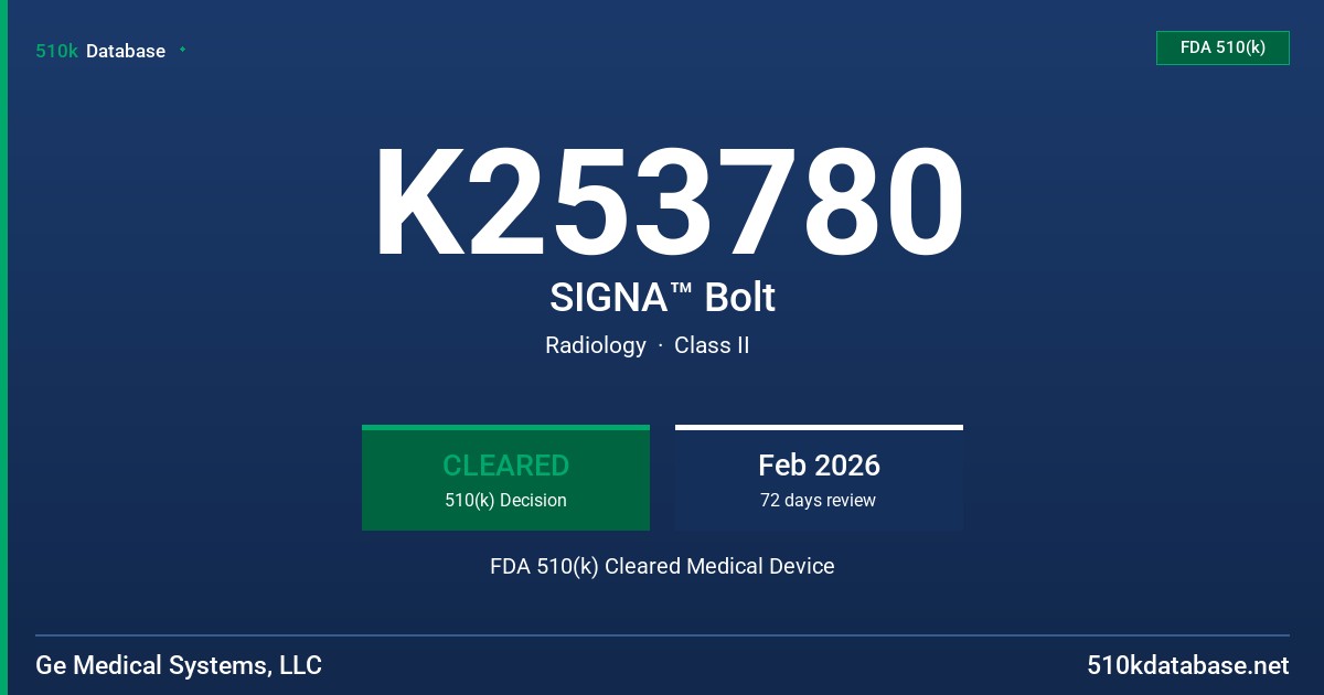 K253780 SIGNA™ Bolt FDA 510(k) Cleared Medical Device