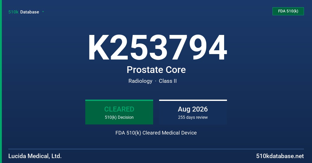 K253794 Prostate Core FDA 510(k) Cleared Medical Device