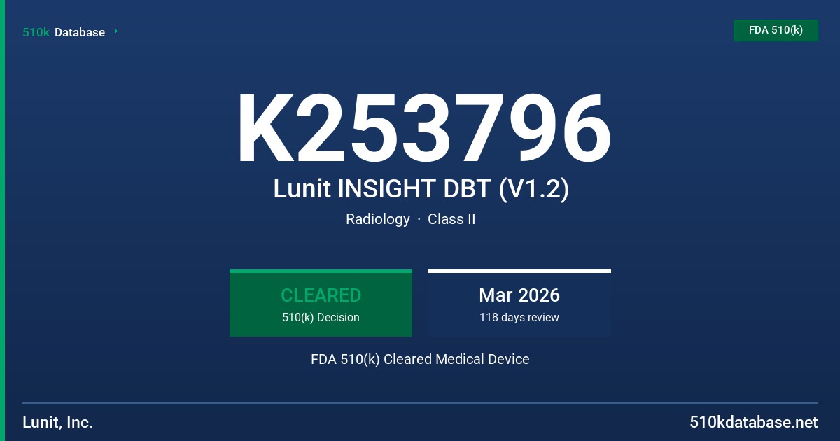 K253796 Lunit INSIGHT DBT (V1.2) FDA 510(k) Cleared Medical Device
