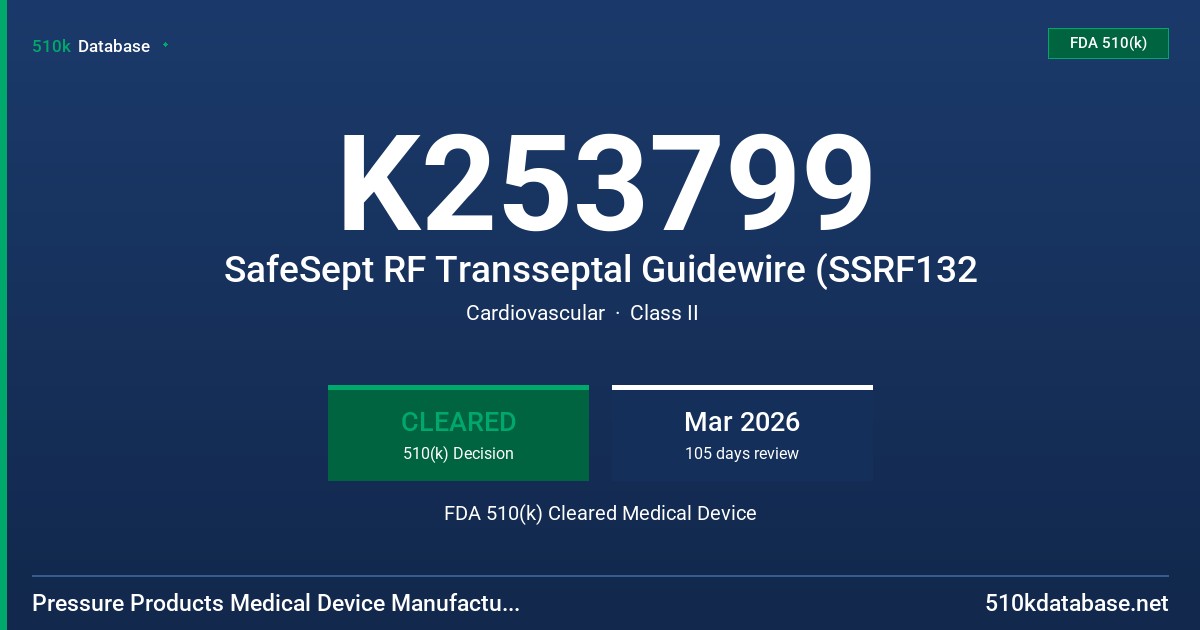 K253799 SafeSept RF Transseptal Guidewire (SSRF132 FDA 510(k) Cleared Medical Device