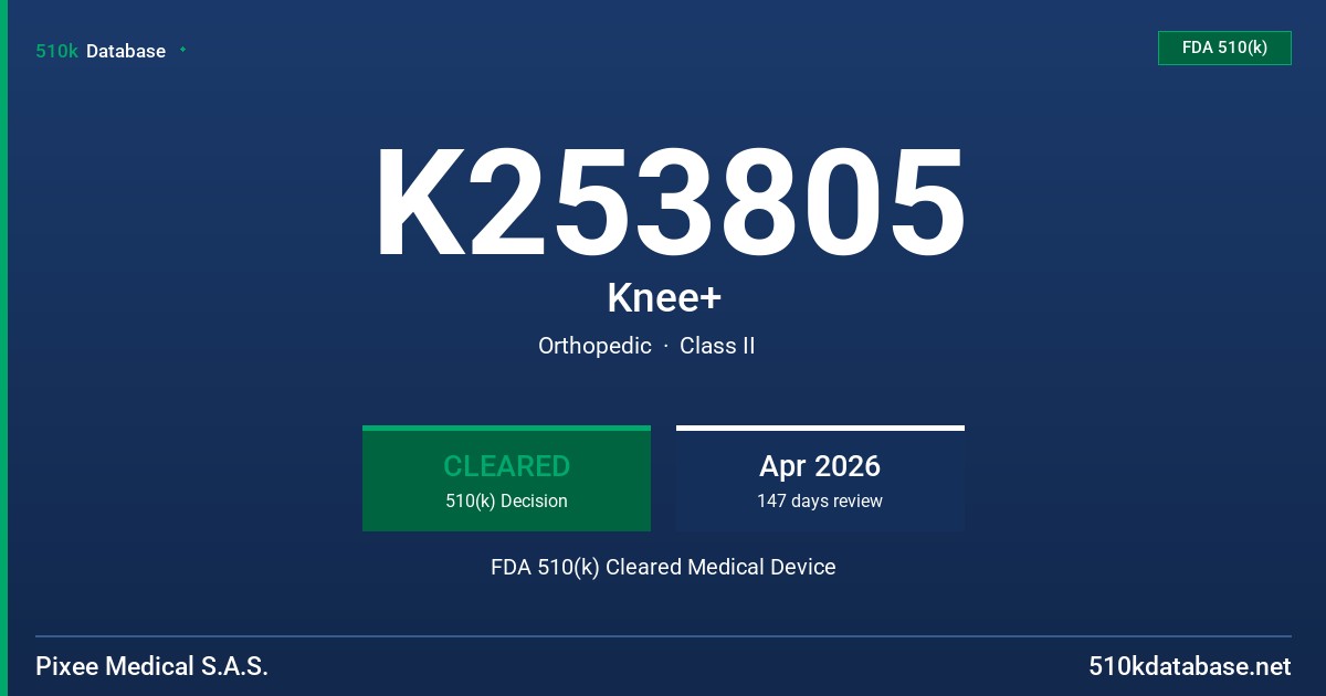 K253805 Knee+ FDA 510(k) Cleared Medical Device