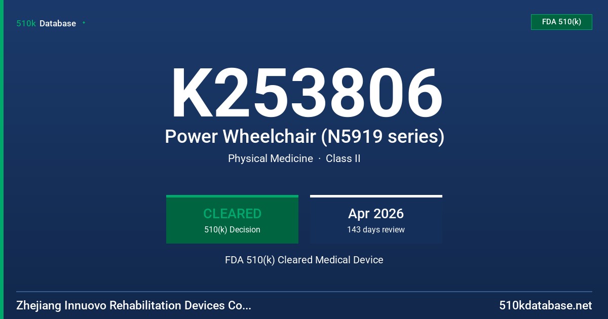 K253806 Power Wheelchair (N5919 series) FDA 510(k) Cleared Medical Device