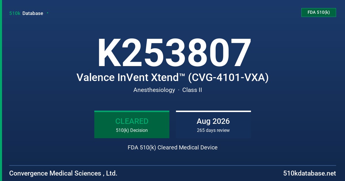 K253807 Valence InVent Xtend™ (CVG-4101-VXA) FDA 510(k) Cleared Medical Device