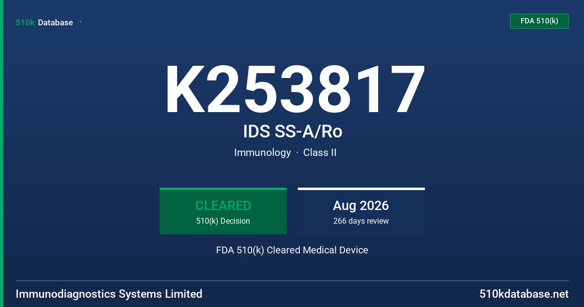 K253817 IDS SS-A/Ro FDA 510(k) Cleared Medical Device