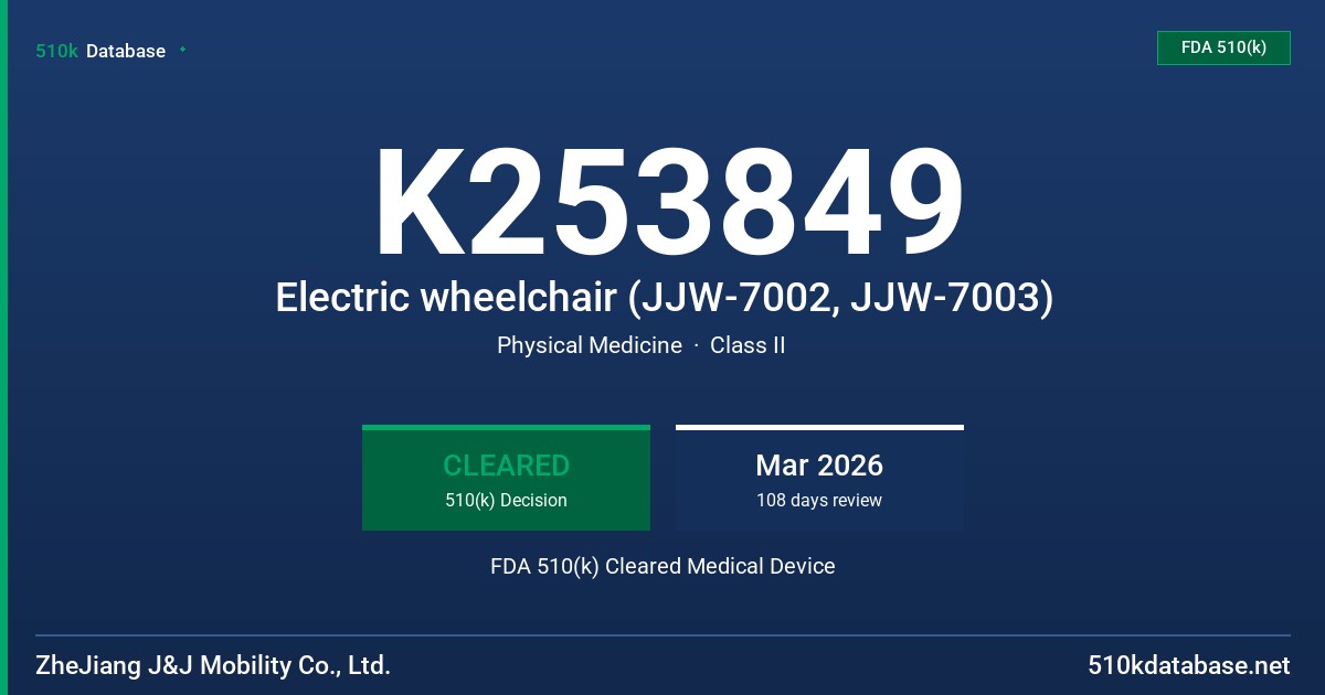 K253849 Electric wheelchair (JJW-7002, JJW-7003) FDA 510(k) Cleared Medical Device