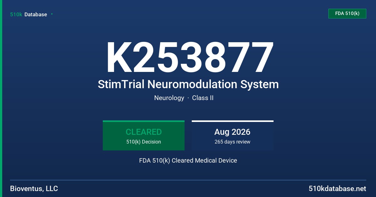 K253877 StimTrial Neuromodulation System FDA 510(k) Cleared Medical Device
