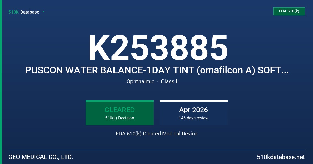 K253885 PUSCON WATER BALANCE-1DAY TINT (omafilcon A) SOFT (HYDROPHILIC) CONTACT LENS FDA 510(k) Cleared Medical Device