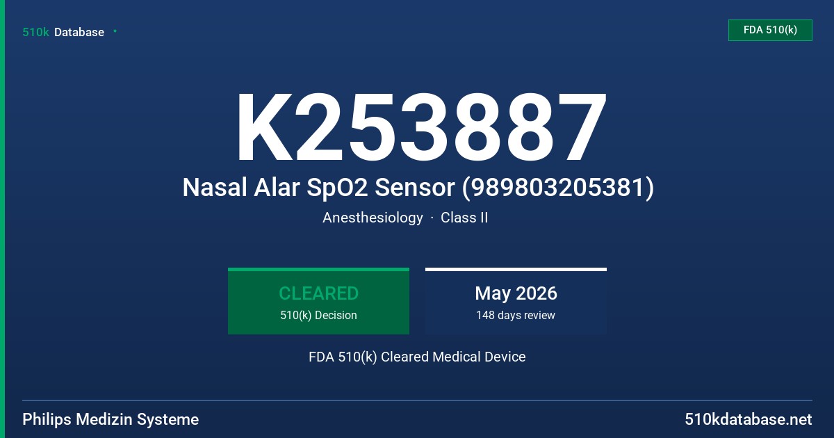 K253887 Nasal Alar SpO2 Sensor (989803205381) FDA 510(k) Cleared Medical Device