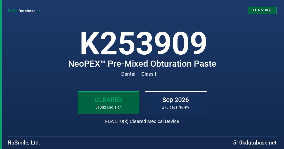 K253909 NeoPEX™ Pre-Mixed Obturation Paste FDA 510(k) Cleared Medical Device