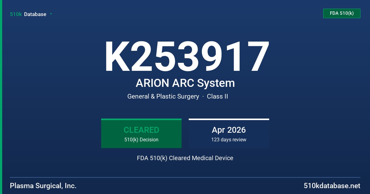K253917 ARION ARC System FDA 510(k) Cleared Medical Device