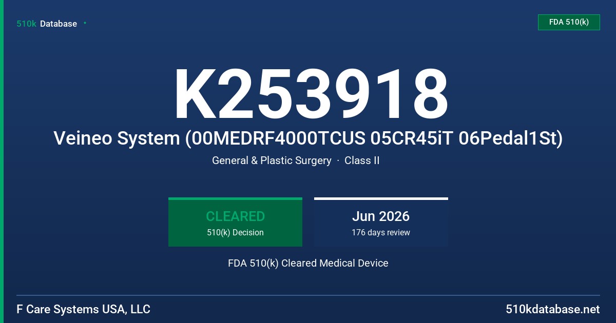 K253918 Veineo System (00MEDRF4000TCUS 05CR45iT 06Pedal1St) FDA 510(k) Cleared Medical Device
