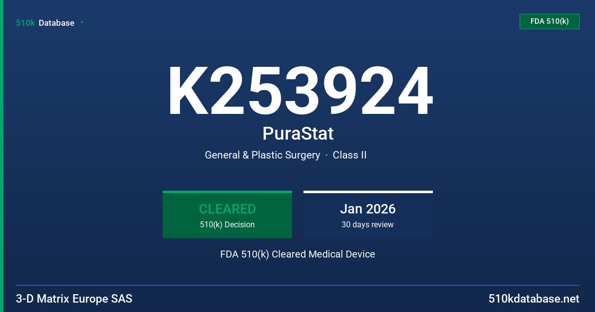 K253924 PuraStat FDA 510(k) Cleared Medical Device