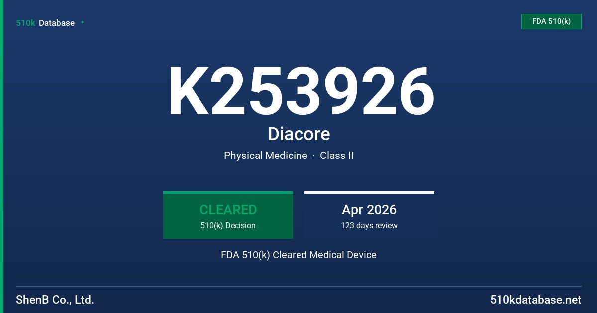 K253926 Diacore FDA 510(k) Cleared Medical Device