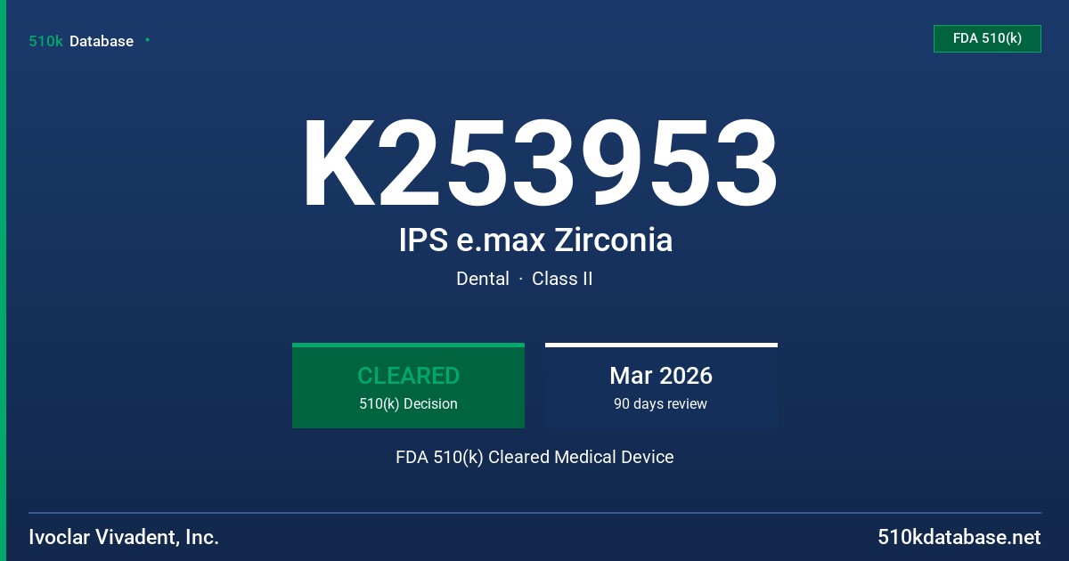K253953 IPS e.max Zirconia FDA 510(k) Cleared Medical Device