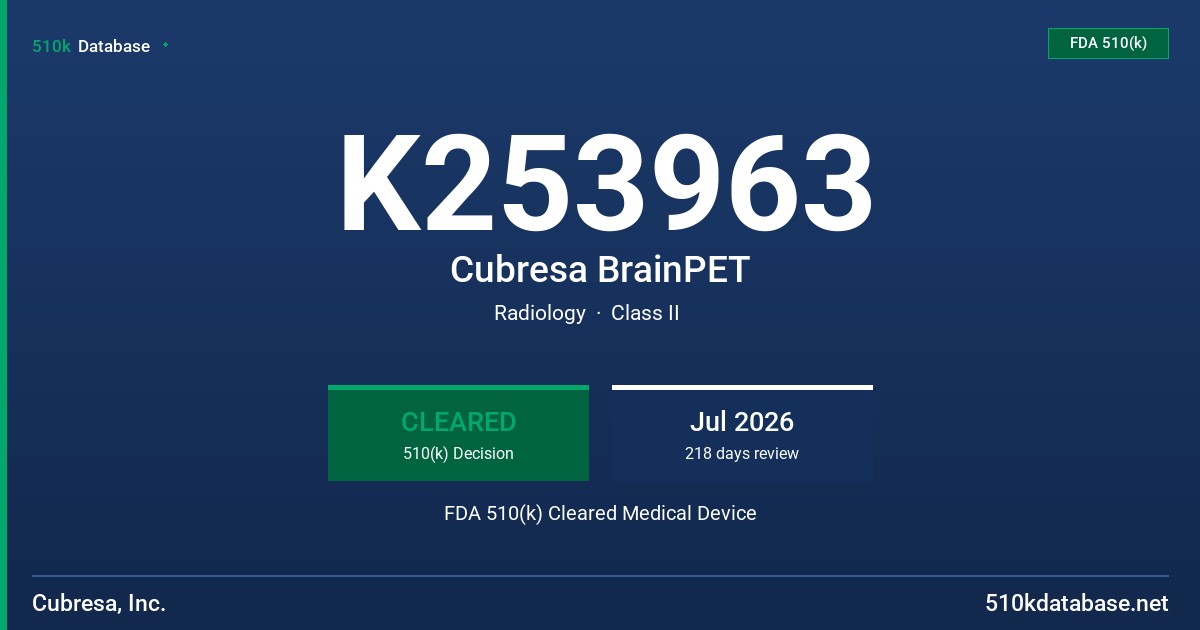 K253963 Cubresa BrainPET FDA 510(k) Cleared Medical Device