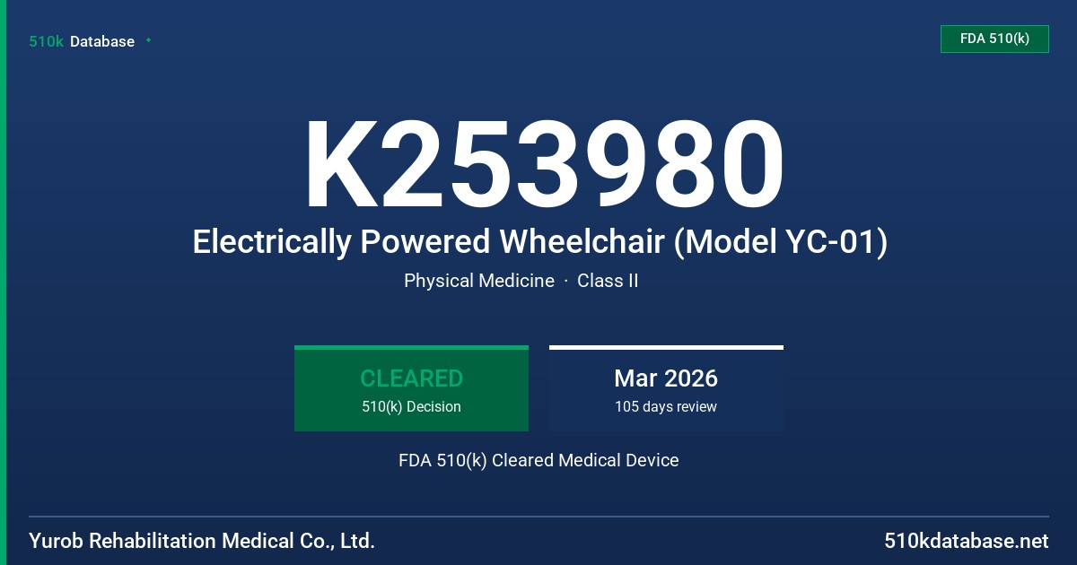 K253980 Electrically Powered Wheelchair (Model YC-01) FDA 510(k) Cleared Medical Device