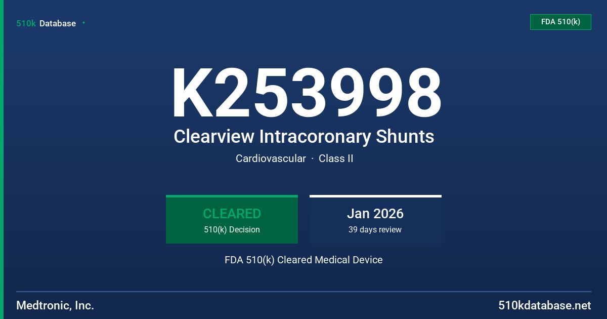 K253998 Clearview Intracoronary Shunts FDA 510(k) Cleared Medical Device