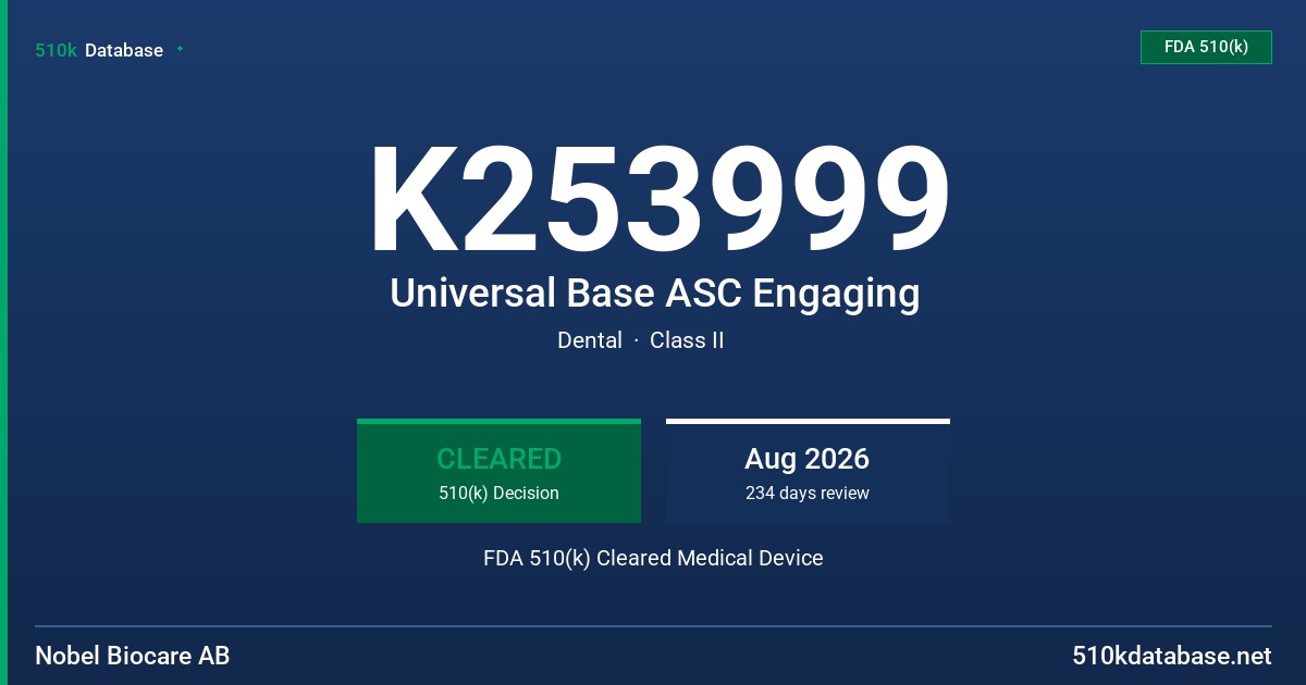 K253999 Universal Base ASC Engaging FDA 510(k) Cleared Medical Device