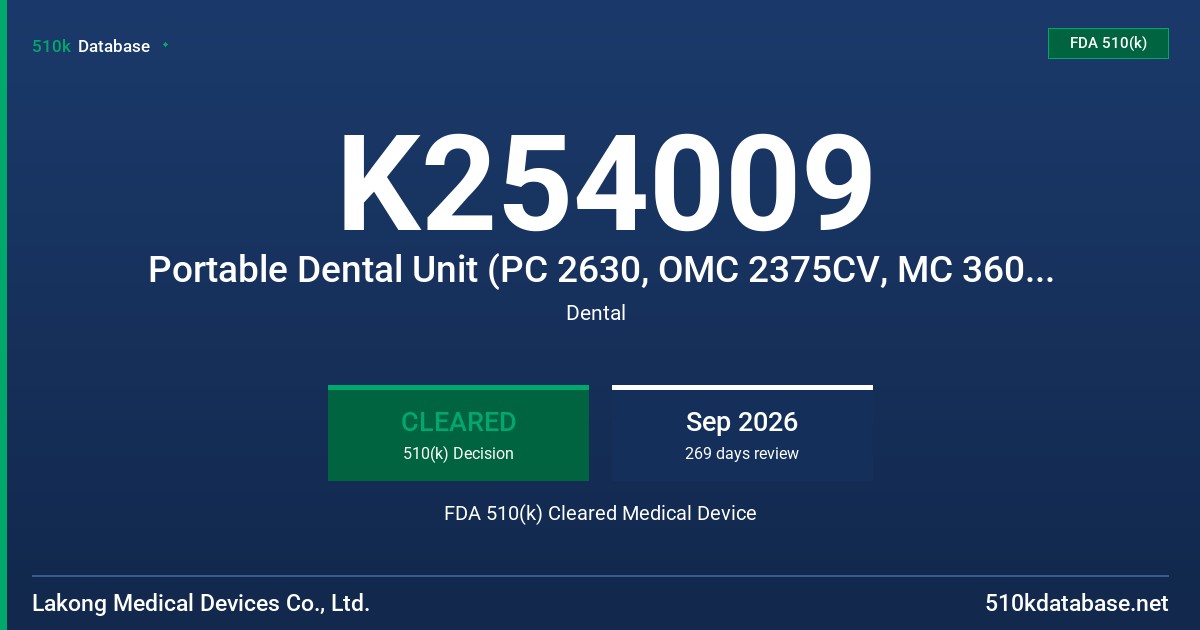 K254009 Portable Dental Unit (PC 2630, OMC 2375CV, MC 3600CV) FDA 510(k) Cleared Medical Device