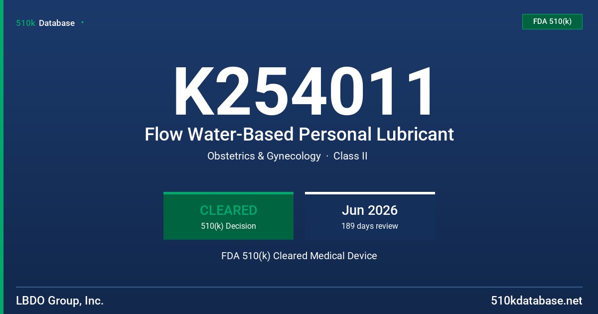 K254011 Flow Water-Based Personal Lubricant FDA 510(k) Cleared Medical Device