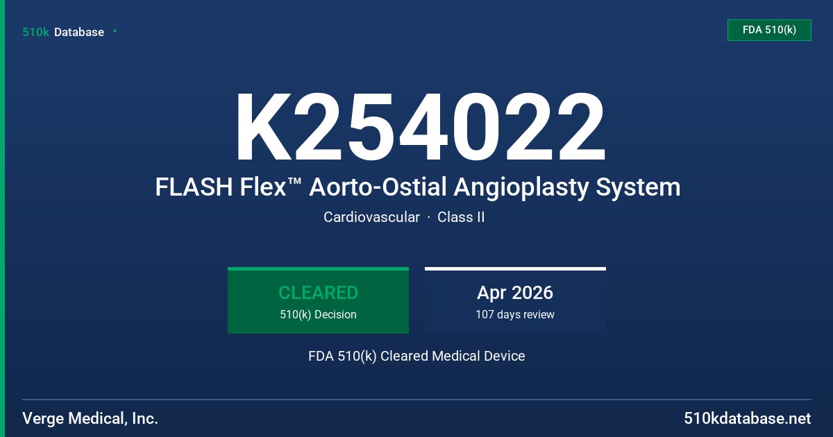 K254022 FLASH Flex™ Aorto-Ostial Angioplasty System FDA 510(k) Cleared Medical Device