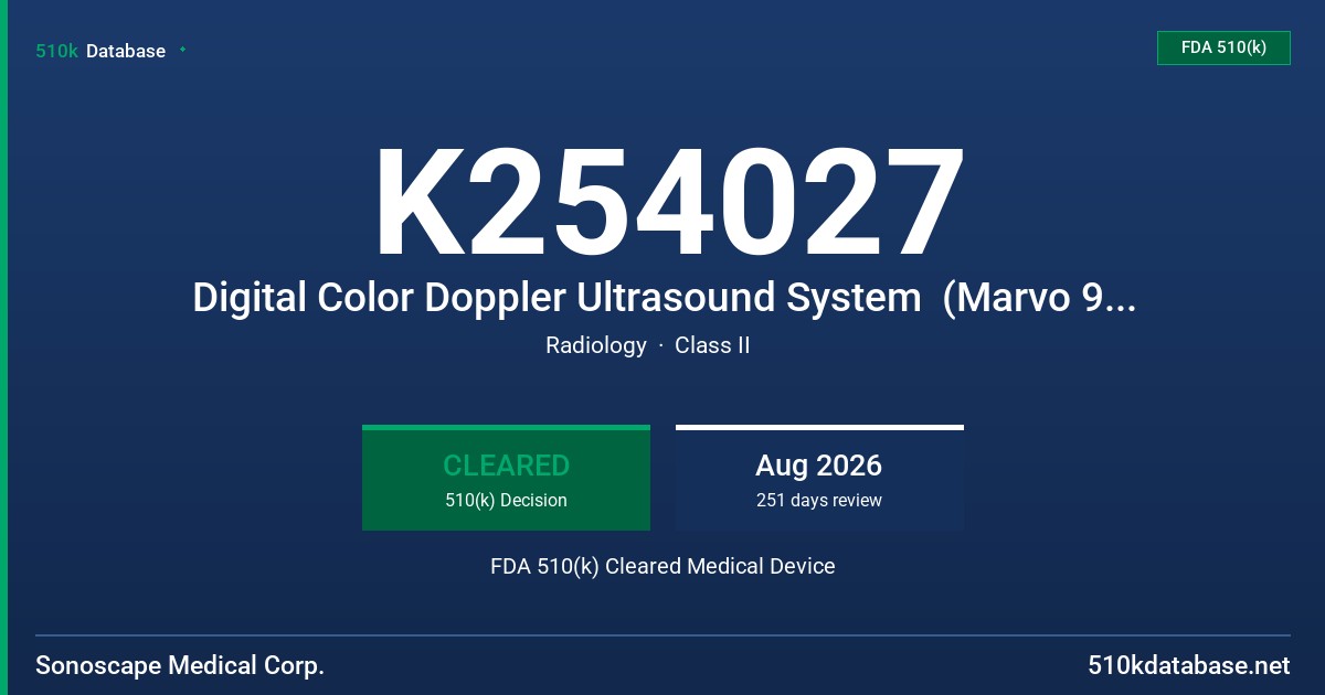 K254027 Digital Color Doppler Ultrasound System  (Marvo 95/Marvo 95 Elite/Marvo 90/Marvo 90 CV/Marvo 90 Pro/Marvo 90 Exp/Marvo 90 Elite/Marvo Expert/Marvo 85/Marvo 85 Pro/Marvo 85 Exp/Marvo 85 Elite/Marvo Senior/Marvo 75 Elite/Marvo 75i/Fenix 95/Fenix 95 Elite/Fenix 90/Fenix 90 Elite/Fenix Expert/Fenix 85/Fenix 85 Elite/Fenix Senior/Fenix 75 Elite/Fenix 75i/Endo 80/Endo 90) FDA 510(k) Cleared Medical Device