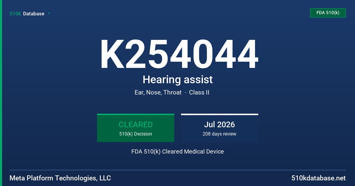 K254044 Hearing assist FDA 510(k) Cleared Medical Device