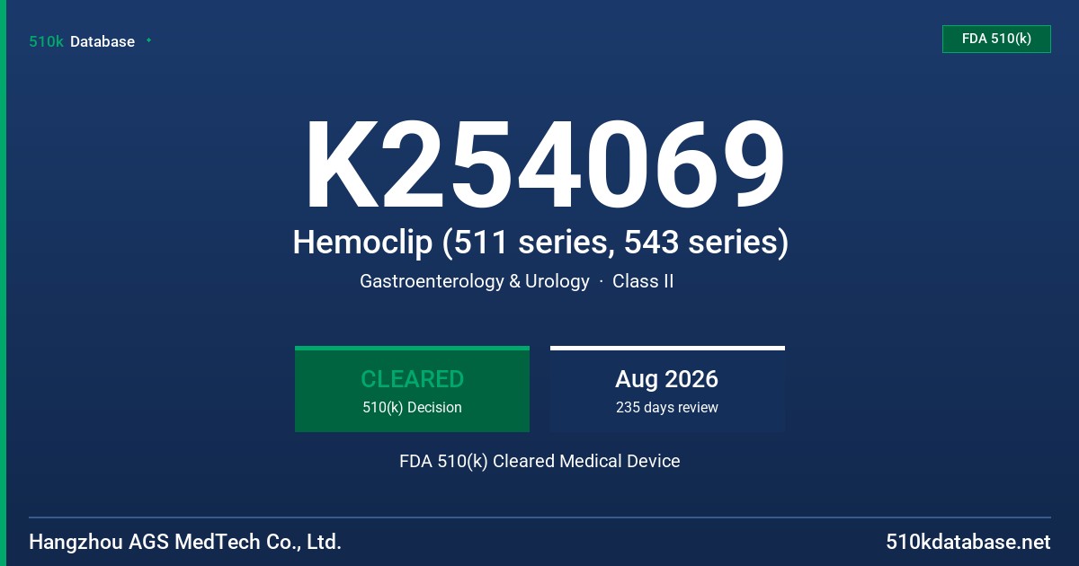 K254069 Hemoclip (511 series, 543 series) FDA 510(k) Cleared Medical Device