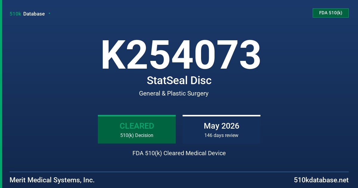 K254073 StatSeal Disc FDA 510(k) Cleared Medical Device