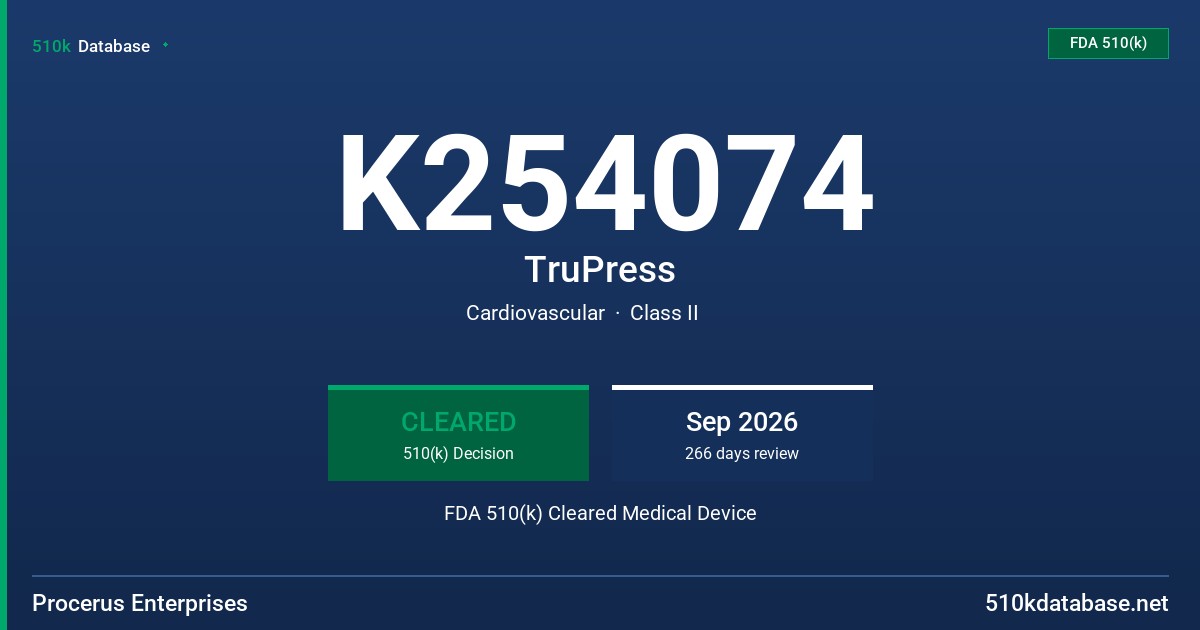 K254074 TruPress FDA 510(k) Cleared Medical Device
