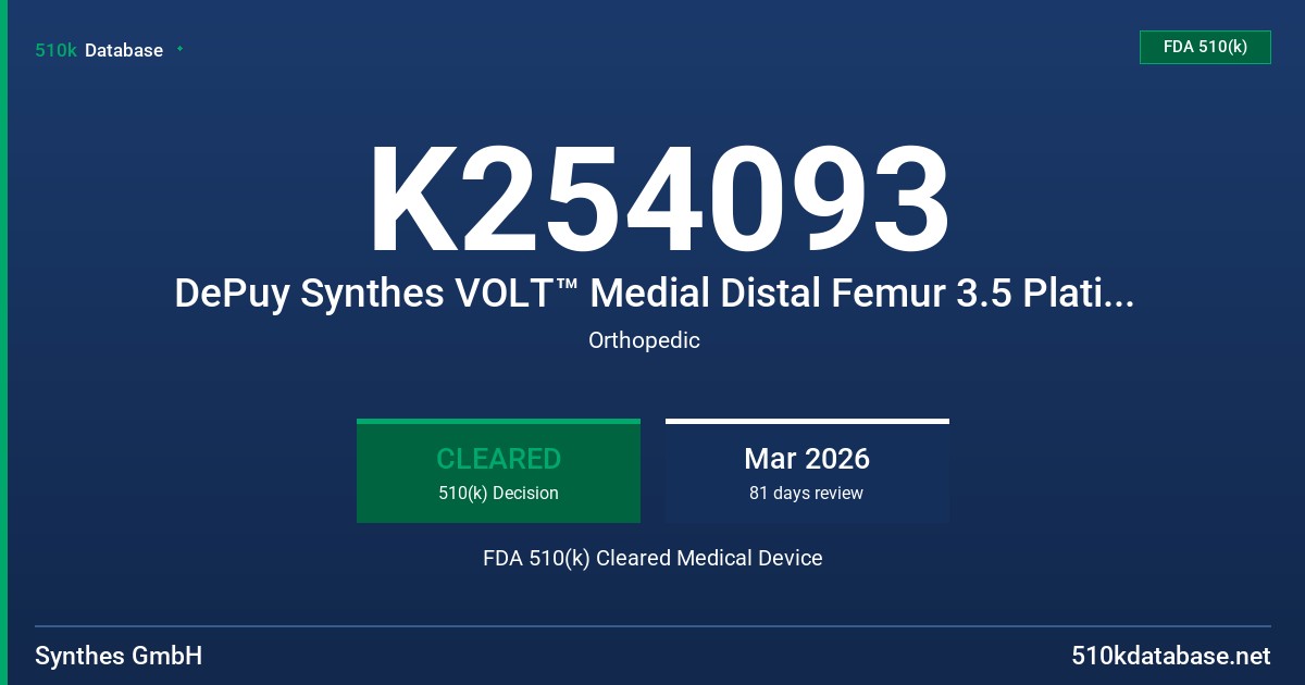 K254093 DePuy Synthes VOLT™ Medial Distal Femur 3.5 Plating System FDA 510(k) Cleared Medical Device