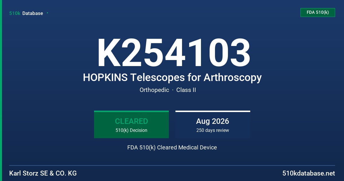 K254103 HOPKINS Telescopes for Arthroscopy FDA 510(k) Cleared Medical Device